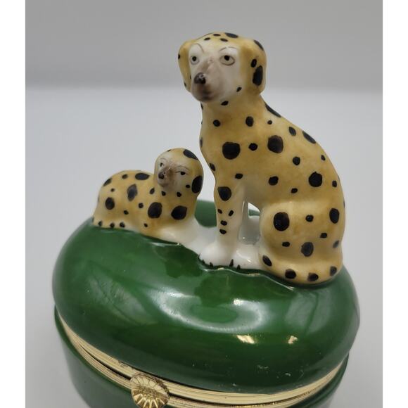 Vintage 1985 - Fitz And Floyd Dalmatian Dog Green Hinged Trinket Box 4.5" - Picture 2 of 16